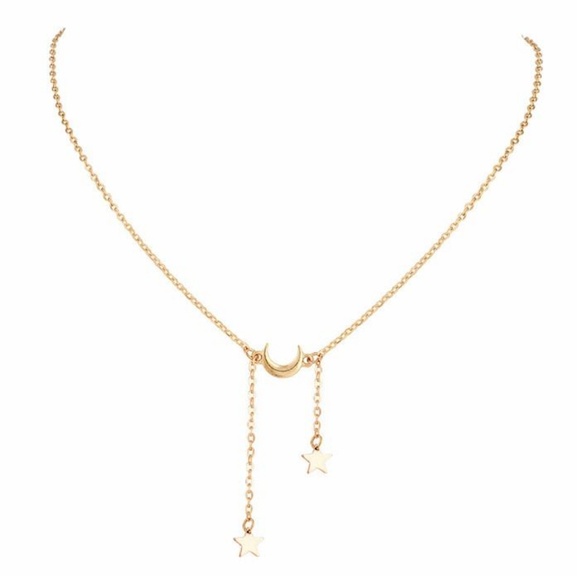 Moon & Stars Necklace Gold Dainty Chain Choker - Picture 2 of 4